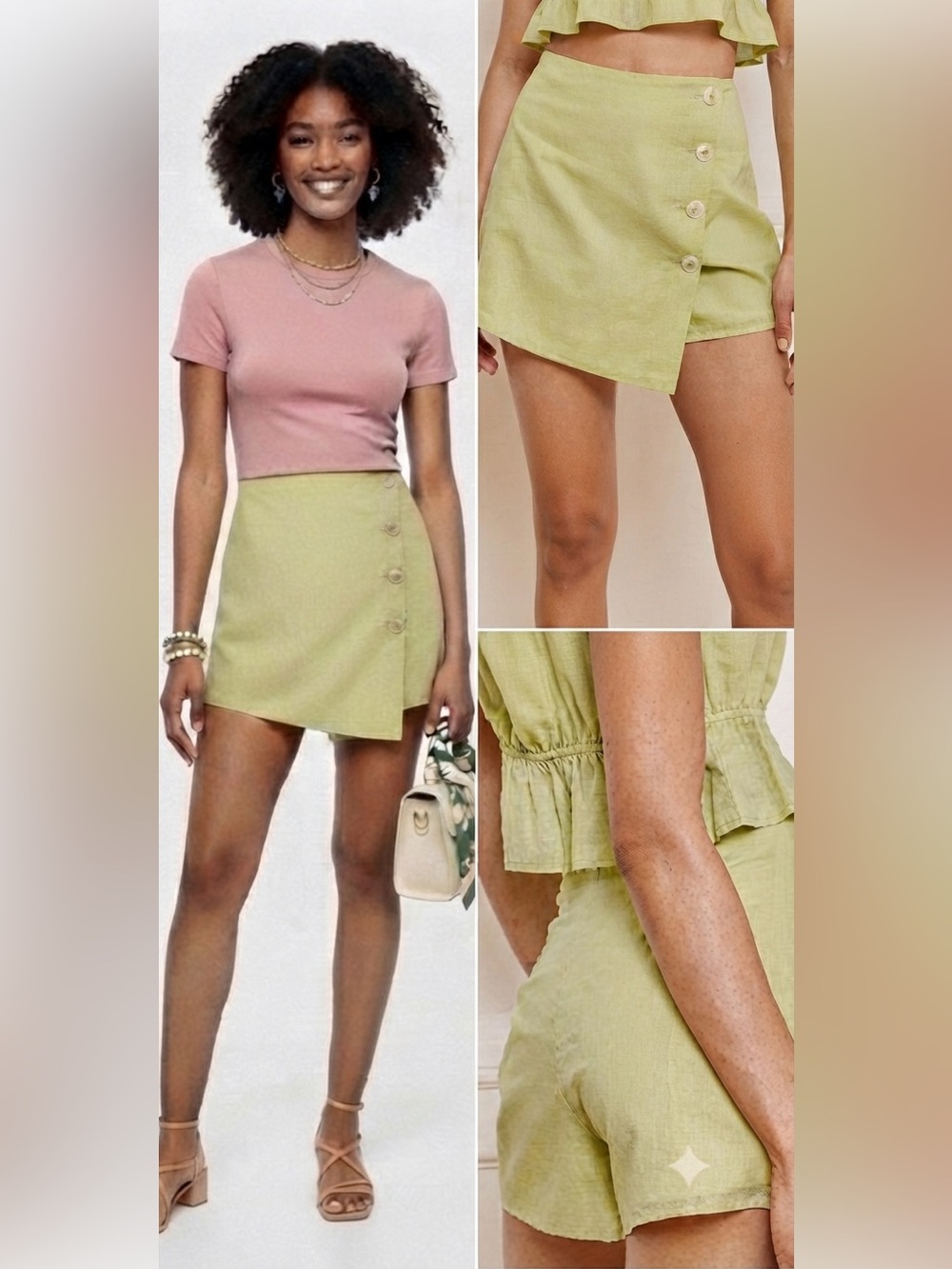 NWT Lulu’s Cabana Cutie Light Green Button-Front Mini Skort XL